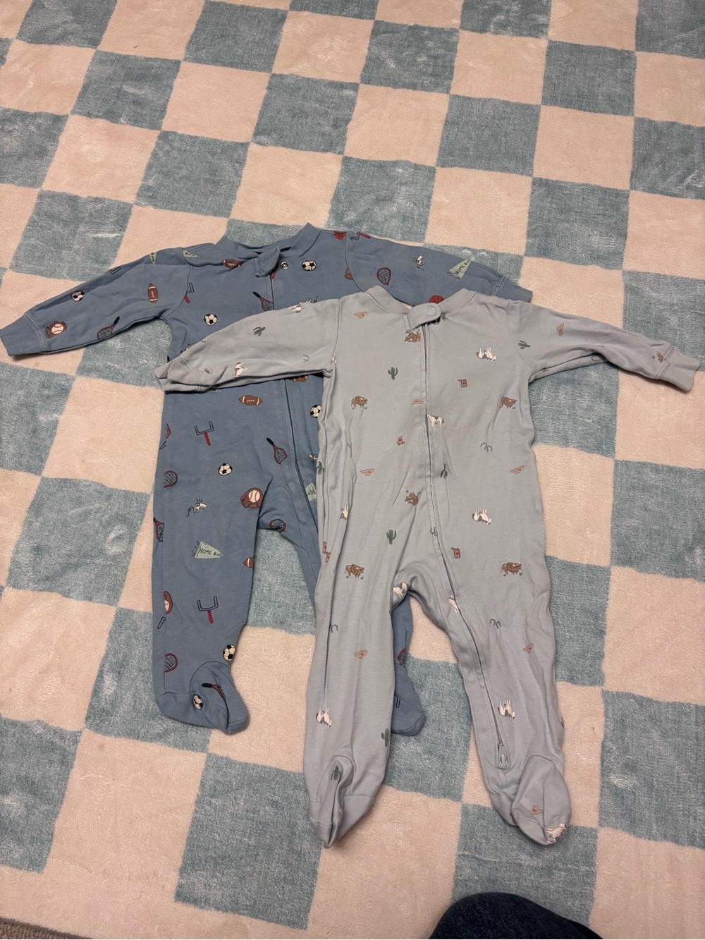 Carter's Light Blue and Blue Baby Footed One-Pieces with Playful Prints